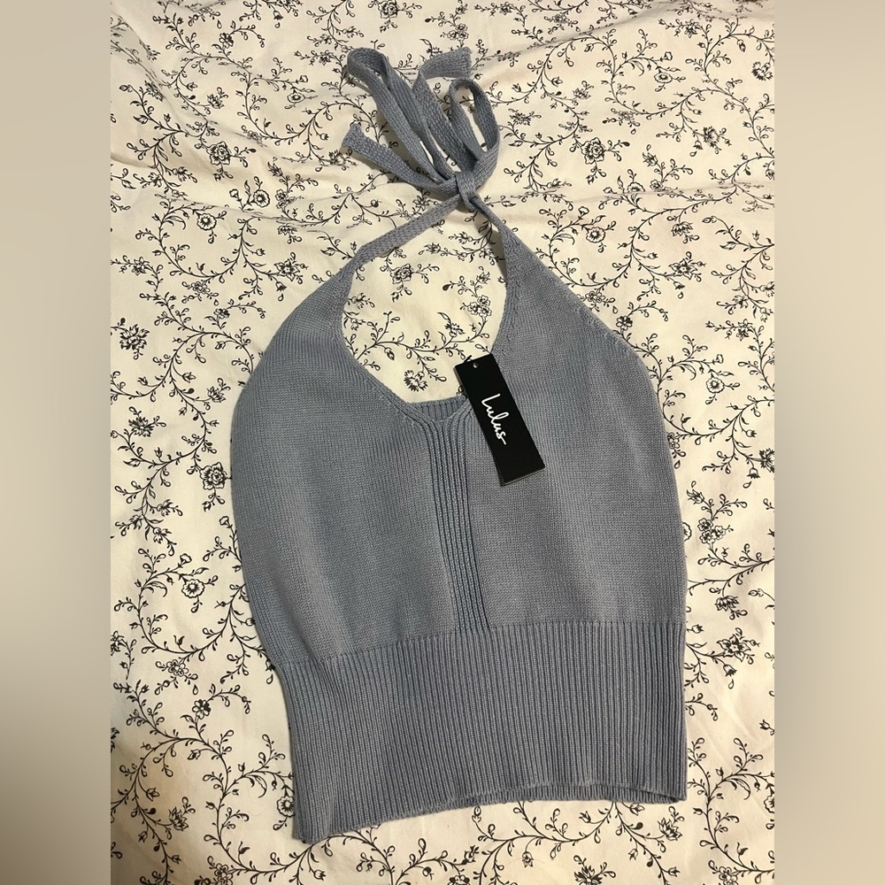 Lulu's Gray Knit Halter Tank Top
